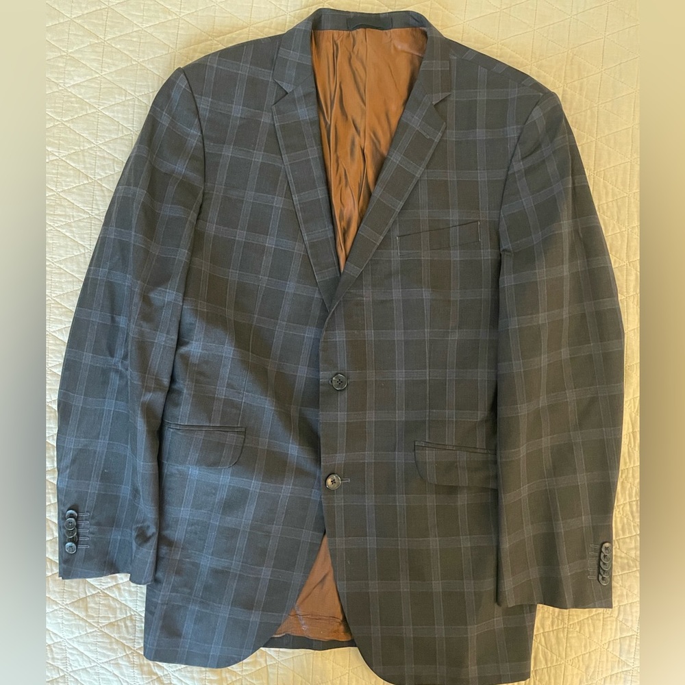 Ben Sherman Shadow Check Plaid Wool Suit Jacket in Charcoal Size‎ 44 L